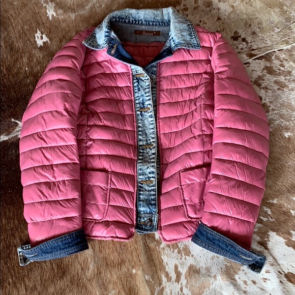 Jackets & Blazers - Pink Puffer & denim outerwear jacket
